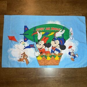 Mickey & Minnie “Mickey Air Mobile” Pillowcase Walt Disney Productions Vintage